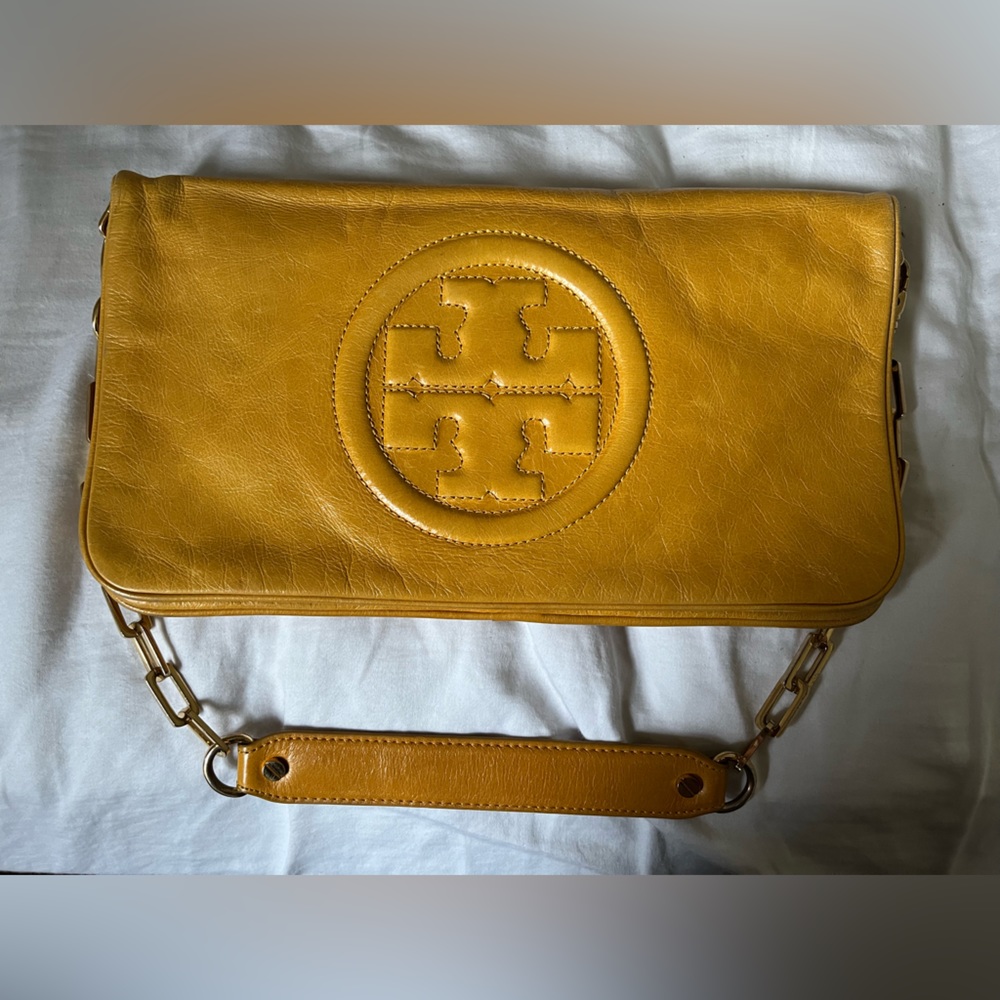 Authentic Tory Burch yellow leather shoulder bag